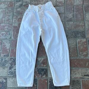 Zara Cream Paperbag Jeans Tappered Size 4 High Waisted Zipper Button Closure